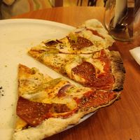 Salami pizza on a gluten free base. at Vistro in Hamburg