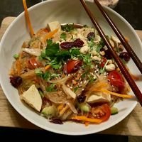 Glass noodle salad with extra tofu at Orangebox in Munich
