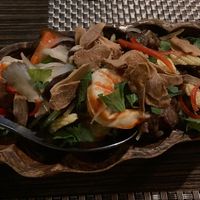 Ginger stir fried Mock meat shrimp made from taro  at Rice Paddy in Koh Yao Noi