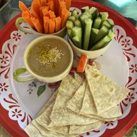 Hummus with vegetables and Pita bread  at Chaba Cafe and Gallery in Koh Yao Noi