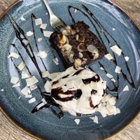 Vegan Brownie and homemade coconut ice cream   at Chaba Cafe and Gallery in Koh Yao Noi