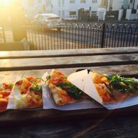 'No Meat' vegan pizza, with mock ham and bacon. at Pizza Me in Brighton