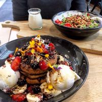 Buckwheat pancakes, and granola at Urban Projuice in Albert Park