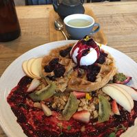 The special of the day, Waffles and fruit.  at Urban Projuice in Albert Park
