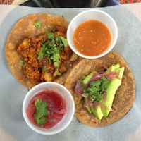 The Warrier and an off-menu treat of a spelt tortilla topped with avocado, pickled red onions & cilantro - amazing! at Cool Beans - Food Truck in Austin