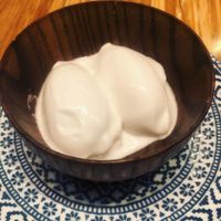 Delicious house-made coconut sorbet.  at China Poblano in Las Vegas