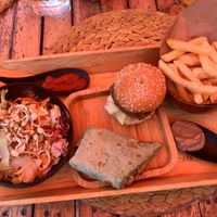 Mix of salad, burger, wrap, & fries at Amaluna Restaurant & Lab in Punta Cana