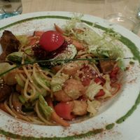 seitan and tofu with pasta  at Yerbabuena - Bordadores in Madrid