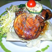 Delicious tempura eggplant at Yerbabuena - Bordadores in Madrid