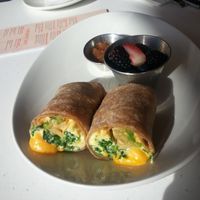 Breakfast burrito with fruit. at LYFE Kitchen in Lone Tree