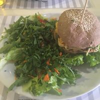 Jordie vegan burger  at Marcelino Beach Club in Costa Da Caparica