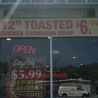 Outside view of storefront at Layla's Falafel in Stamford