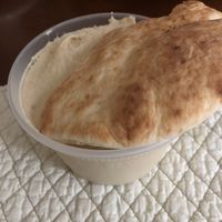 fluffy pita and huge hummus container. paid $8 for this at Layla's Falafel in Stamford