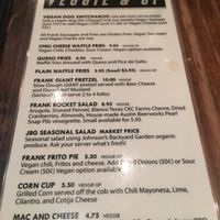 Veggie menu  at Frank in Austin