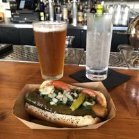 Vegan Chicago Dog and a 512 IPA at Frank in Austin