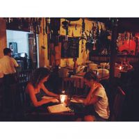 The beautiful outdoor-seating by night (: at Pita Pita in El Pizzaiole in Granada