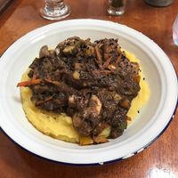 Mushroom stew over yellow potato puree at Siembra in Lima