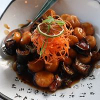 Aubergines and water chestnuts. at Tianfuzius in Berlin