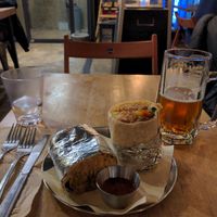 My veggie burrito and beer (all vegan) at Gusto Taco 구스토 타코 in Seoul