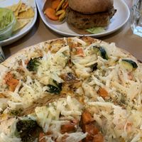 The burger and pizza both vegan  at Vegetalia - Gotico in Barcelona