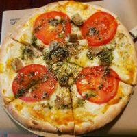 Seitan vegan pizza-amazing!! at Vegetalia - Gotico in Barcelona