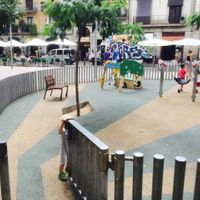Playground out front.  Cafe's outdoor seating can be seen to the upper left. at Vegetalia - Gotico in Barcelona
