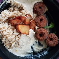 Falafel entree with hummus and baba ganoush  at The Kasbah in Niagara Falls