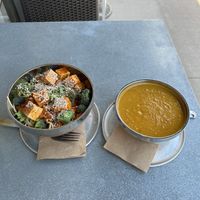 Thai Noodle Salad and Sweet Potato Soup  at Mahtay Cafe in St Catharines