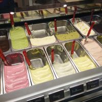 All the ice creams... :) at Heladeria Gocce di Latte in Barcelona