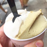 Coconut and pistachio at Heladeria Gocce di Latte in Barcelona