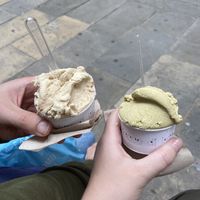 almond + pistachio !  at Heladeria Gocce di Latte in Barcelona