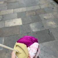 Cup with pistachio, stracchiatella amarena and pitaya🍦  at Heladeria Gocce di Latte in Barcelona