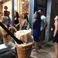 The line was out the door on a Sunday evening in July!  Fortunately it moved quickly. at Heladeria Gocce di Latte in Barcelona
