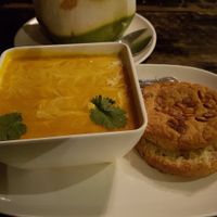 Lentil soup with bread  at Karma Kafe in Koh Phangan