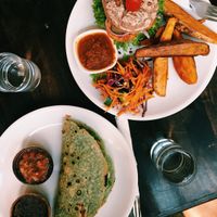 Breakfast burrito left and spicy burger right  at Karma Kafe in Koh Phangan