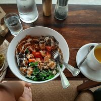 Breakfast bowl and turmeric latte at Karma Kafe in Koh Phangan