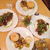 burger and mushrooms with lentils at Plevel - Jindrisska in Prague
