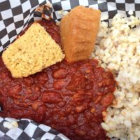 Chili, rice, and corn bread at Star Truck - Food Truck in Ithaca