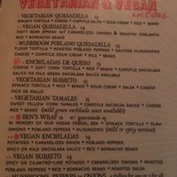 Vegan/vegetarian menu as of Nov 2018 at Luna Maya in Norfolk