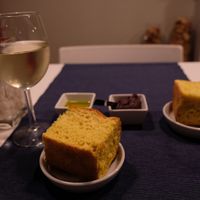 Focaccia with olive paste and EVOO... and wine. at Lupin Restaurante Vegetariano in Porto