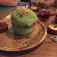 Seaweed burger, French fries and vegan mayo at Burgerlijk in Maastricht