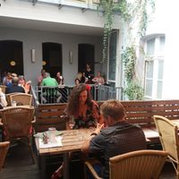 Iside-outside seating area at Hofcafe in Bamberg