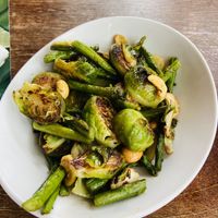 Roasted brussel sprouts with cashew and asparagus  at Cafe Verde in New Smyrna Beach