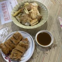 Mock duck roll and fried noodles  at Zhēn Hǎo Wèi SùShí 真好味素食 in Kaohsiung