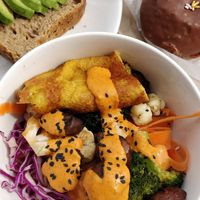 Nourish Savory Breakfast Bowl with Fritatta, Avocado Toast, and a Donut Farm Donut 💕 at Nourish Cafe - Richmond District in San Francisco