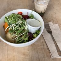 Nourish bowl and iced tea latte  at Nourish Cafe - Richmond District in San Francisco