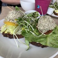 Tuna sandwich and drangonfruit smoothie  at Nourish Cafe - Richmond District in San Francisco