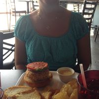 Crab cake sandwich & Martha at Earth Friends Cafe in New Albany