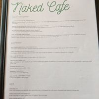 Menu at Naked Cafe in Kelowna