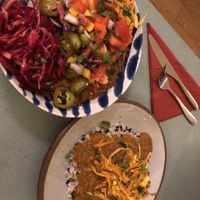 Vegan chilli bowl and korma nut koftas  at The Waiting Room in Stockton-on-tees
